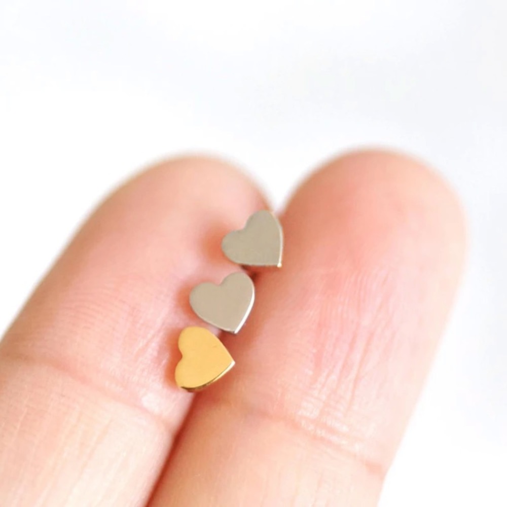 Stainless Steel Heart Stud Earrings - Picture 2 of 7